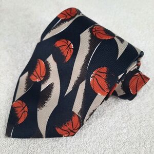 Vintage Roberto Cellini Basketball Motif Men's Necktie Black and Orange